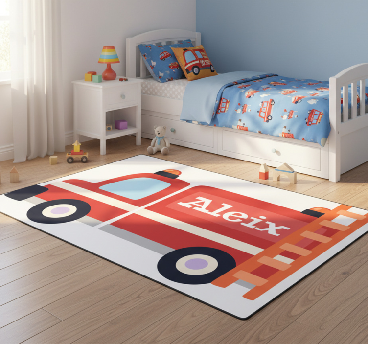 Kids vinyl rug colorful fire truck design - TenStickers
