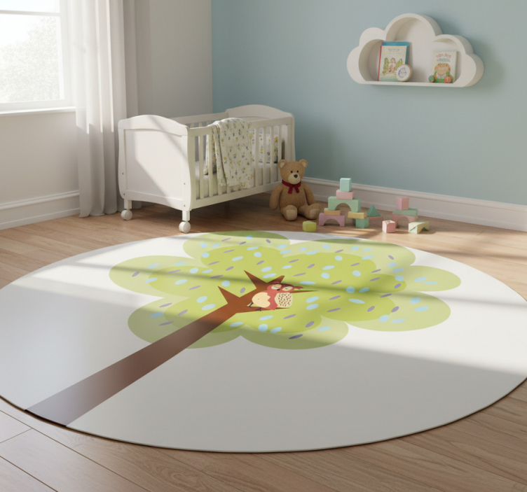 Kids vinyl rug colorful tree with owl design - TenStickers