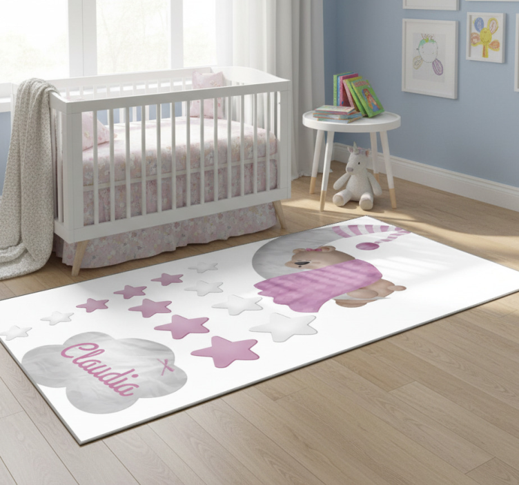 Kids vinyl rug cloud sleeping bear personalized - TenStickers