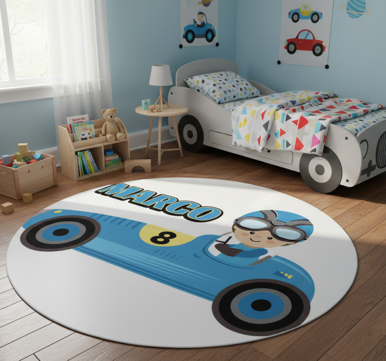 Kids vinyl rug featuring a formula 1 car design - TenStickers