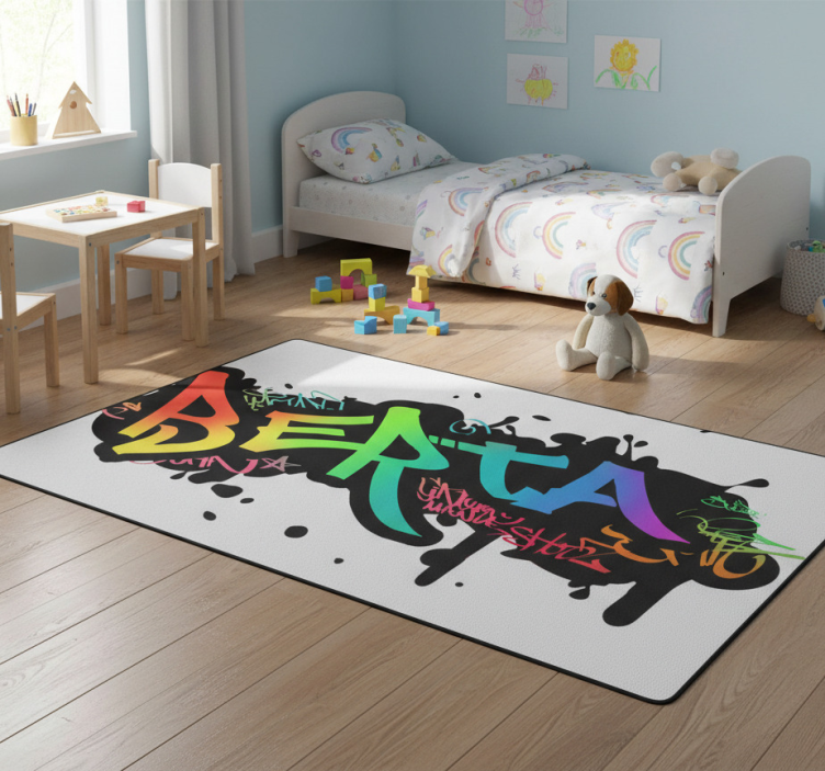 Kids vinyl rug customizable graffiti name - TenStickers
