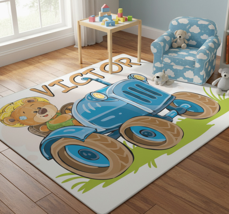 Kids vinyl rug customizable tractor design - TenStickers