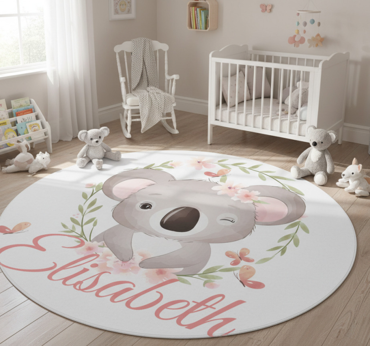 Kids vinyl rug cute animals koala with name - TenStickers
