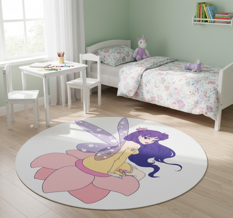 Kids vinyl rug cute fairy sitting on a flower - TenStickers