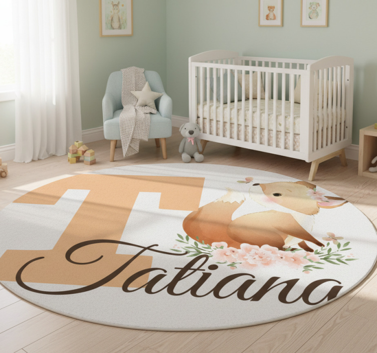 Kids vinyl rug cute fox animal with name - TenStickers