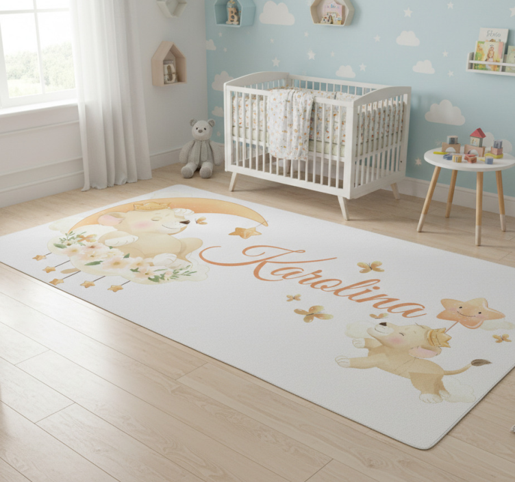 Kids vinyl rug cute lion with name - TenStickers