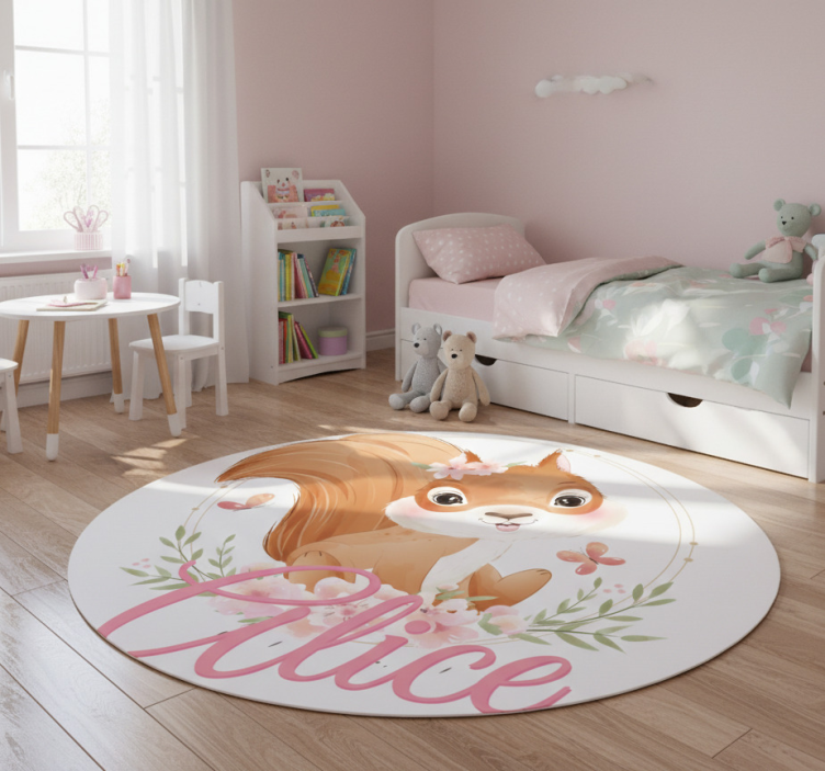 Kids vinyl rug cute squirrel design with name - TenStickers