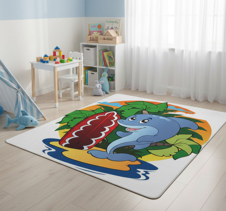 Kids vinyl rug surfing dolphin - TenStickers