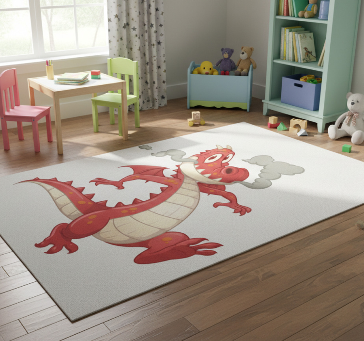 Kids vinyl rug with red dragon design - TenStickers