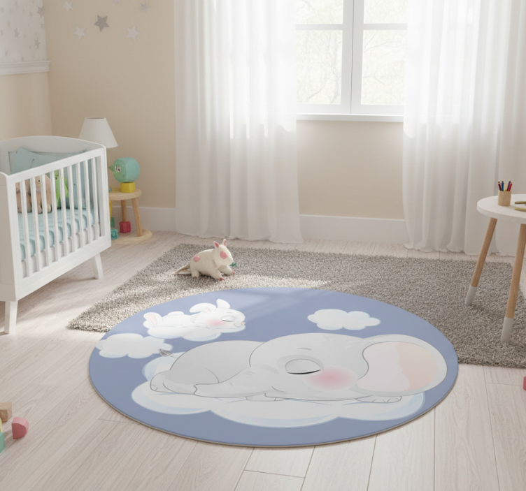 Kids vinyl rug elephant and rabbit on cloud - TenStickers