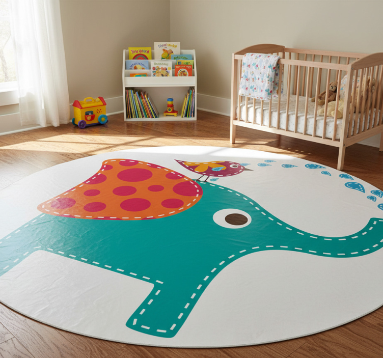 Kids vinyl rug elephant bathing bird sticker - TenStickers