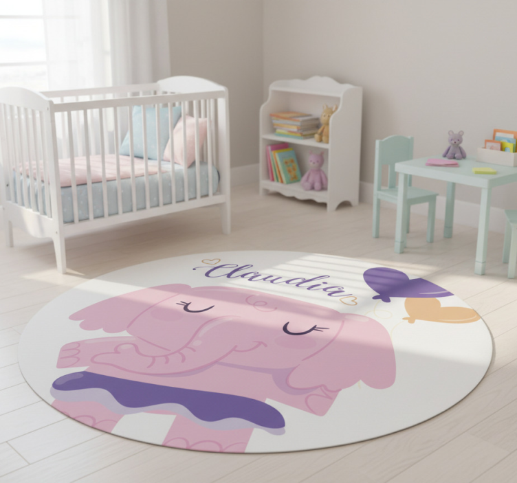 Kids vinyl rug pink elephant personalized - TenStickers