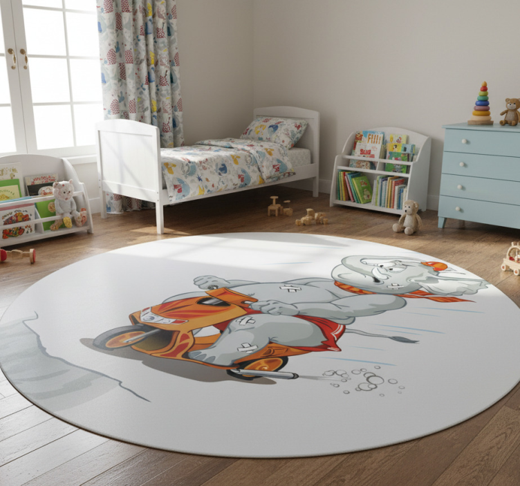 Kids vinyl rug elephant on motorcycle - TenStickers