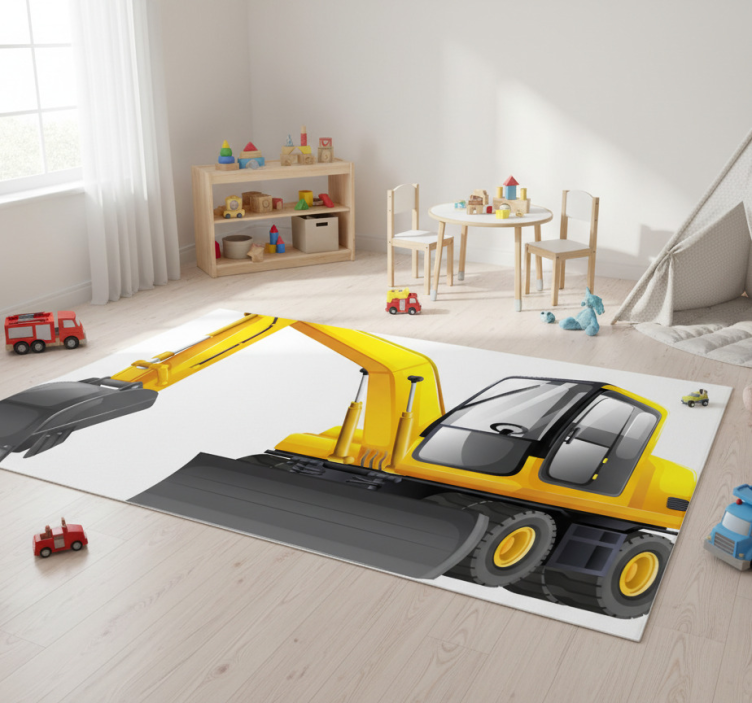 Kids vinyl rug excavator cartoon 3d yellow black - TenStickers