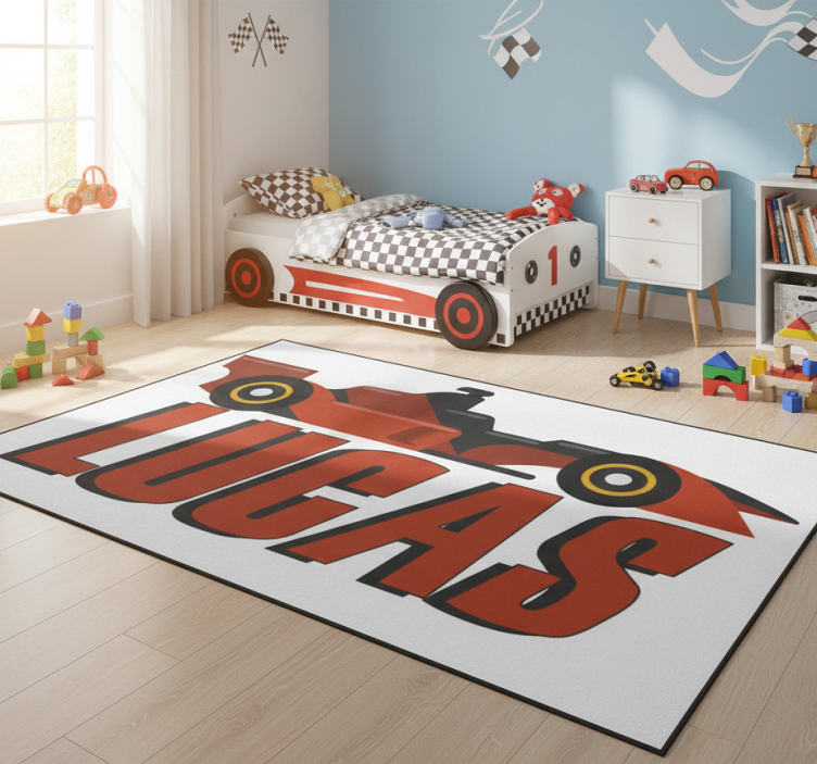 Kids vinyl rug red f1 car personalized design - TenStickers