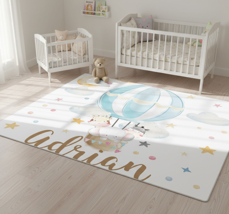 Kids vinyl rug featuring animals on balloons with stars - TenStickers