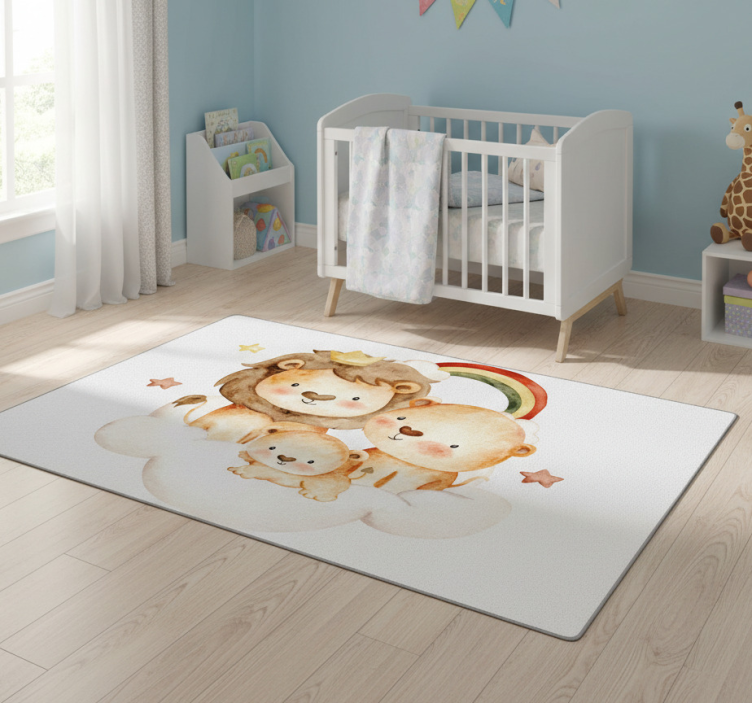 Kids vinyl rug featuring baby animals with stars and clouds - TenStickers