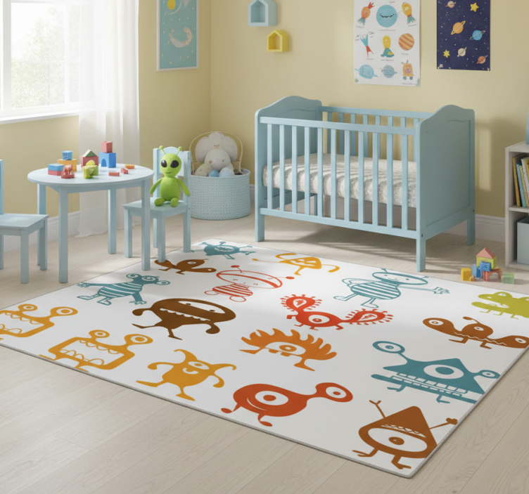 Kids vinyl rug featuring colorful aliens - TenStickers