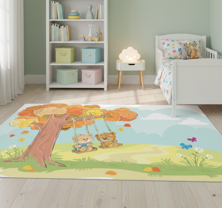 Kids vinyl rug featuring teddy bears in woodland - TenStickers