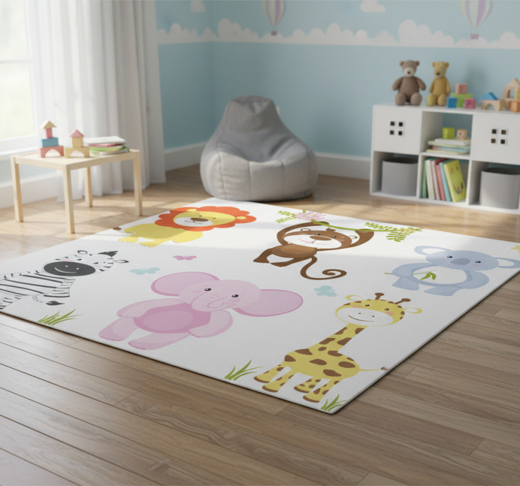 Kids vinyl rug featuring vibrant baby animals - TenStickers