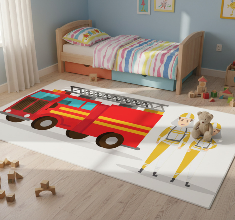 Kids vinyl rug firefighter man and woman car - TenStickers