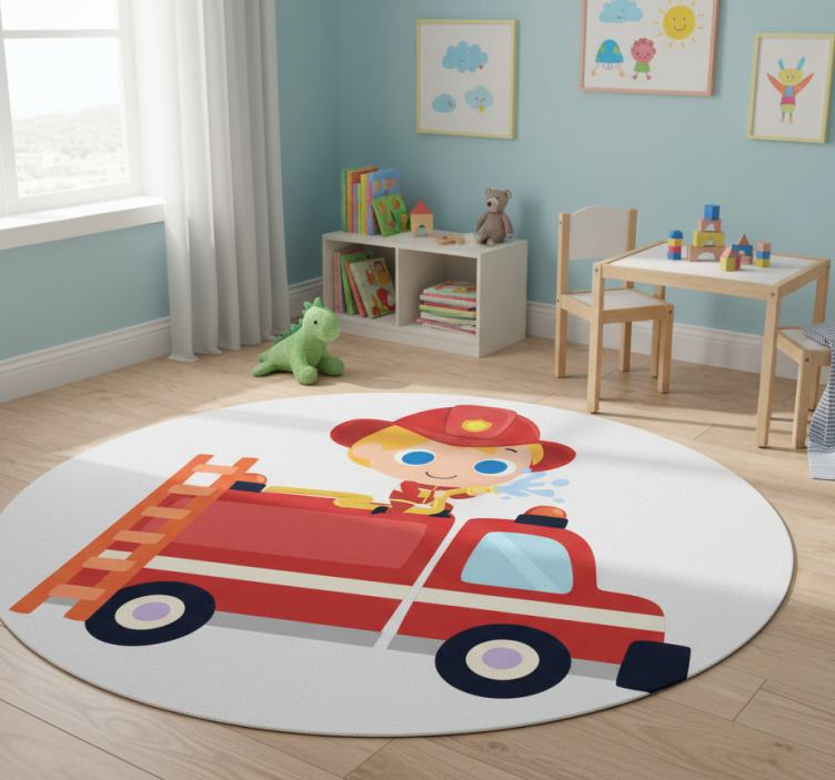 Kids vinyl rug firefighter red car driver - TenStickers