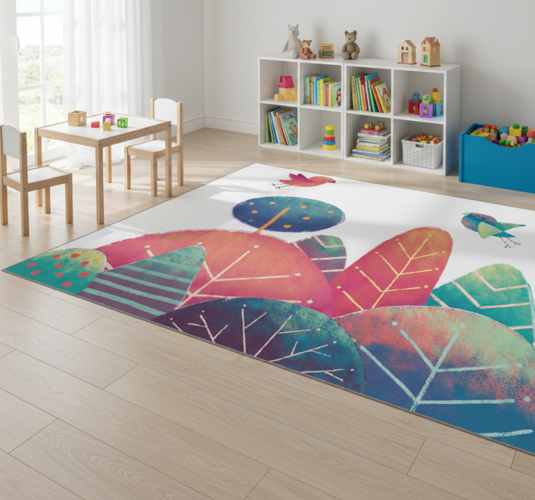 Kids vinyl rug with blue and pink trees design - TenStickers