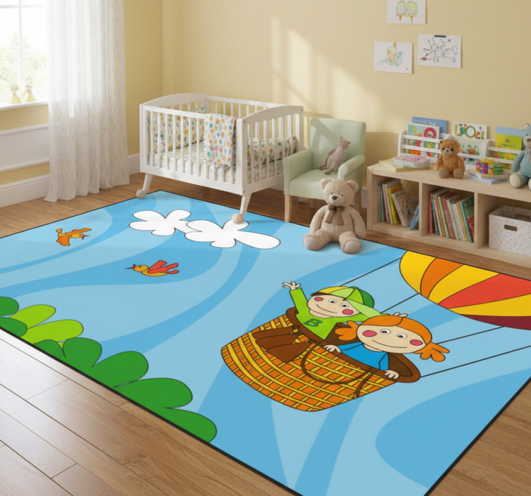 Kids vinyl rug flying in a hot air balloon - TenStickers