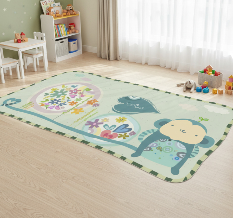 Kids vinyl rug framed monkey art - TenStickers