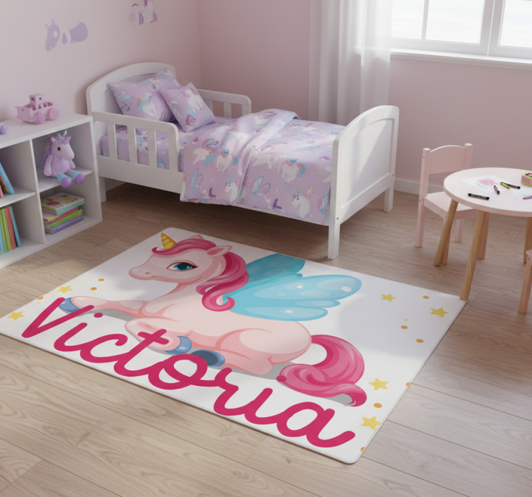 Kids vinyl rug funny pink happy unicorn - TenStickers