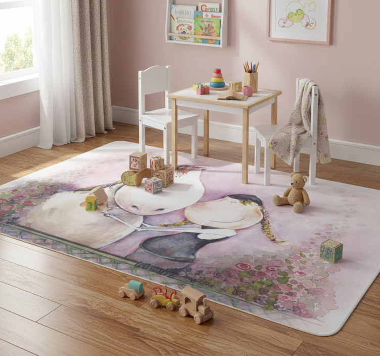 Kids vinyl rug girl and horse design - TenStickers