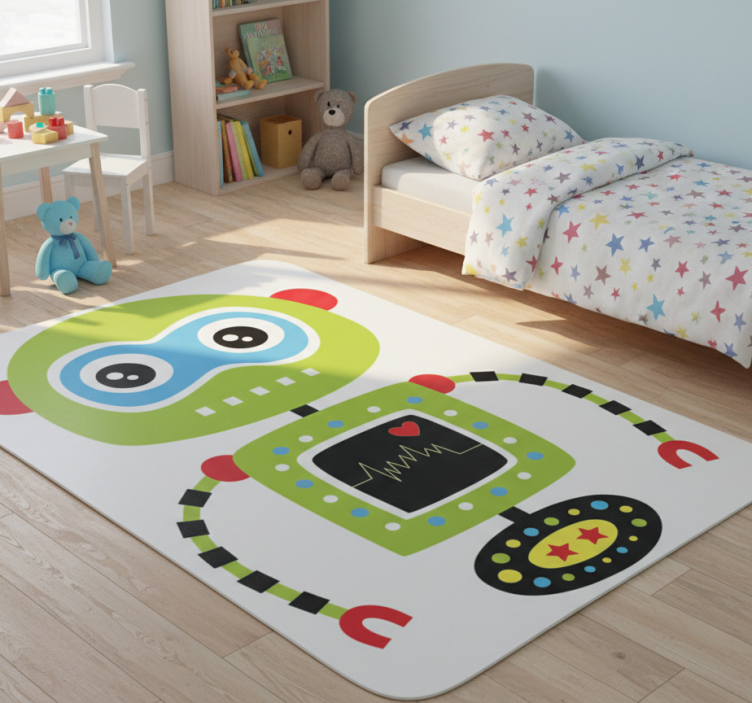 Kids vinyl rug green robot - TenStickers