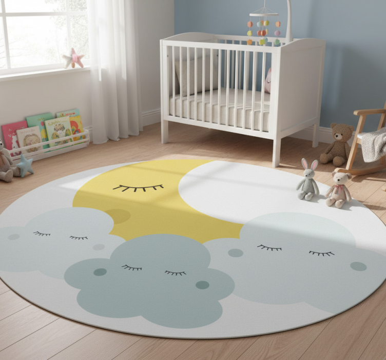 Kids vinyl rug happy moon and cloud sleeping - TenStickers