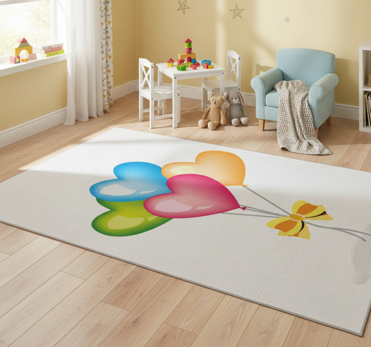 Kids vinyl rug with heart-shaped air balloons - TenStickers