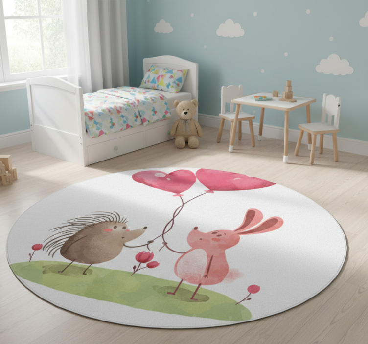 Kids vinyl rug hedgehog and rabbit design - TenStickers