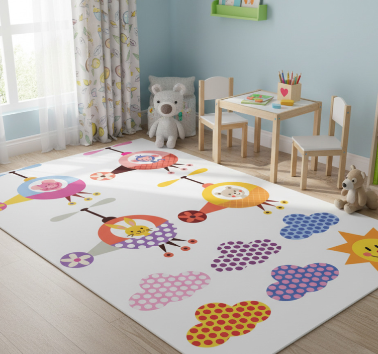 Kids vinyl rug helicopter animal stickers - TenStickers