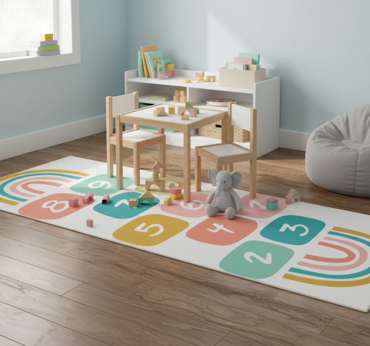 Kids vinyl rug hopscotch with rainbow design - TenStickers