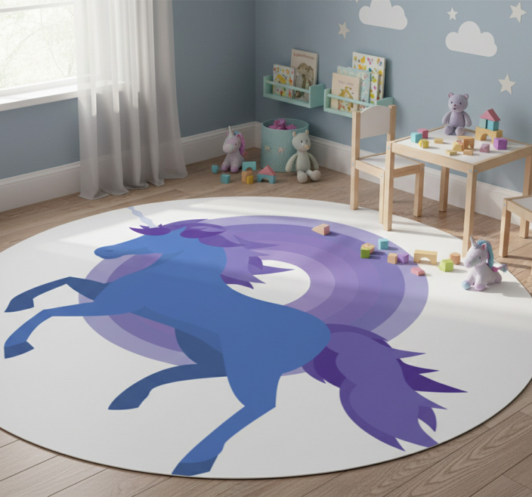 Kids vinyl rug in blue and purple unicorn design - TenStickers