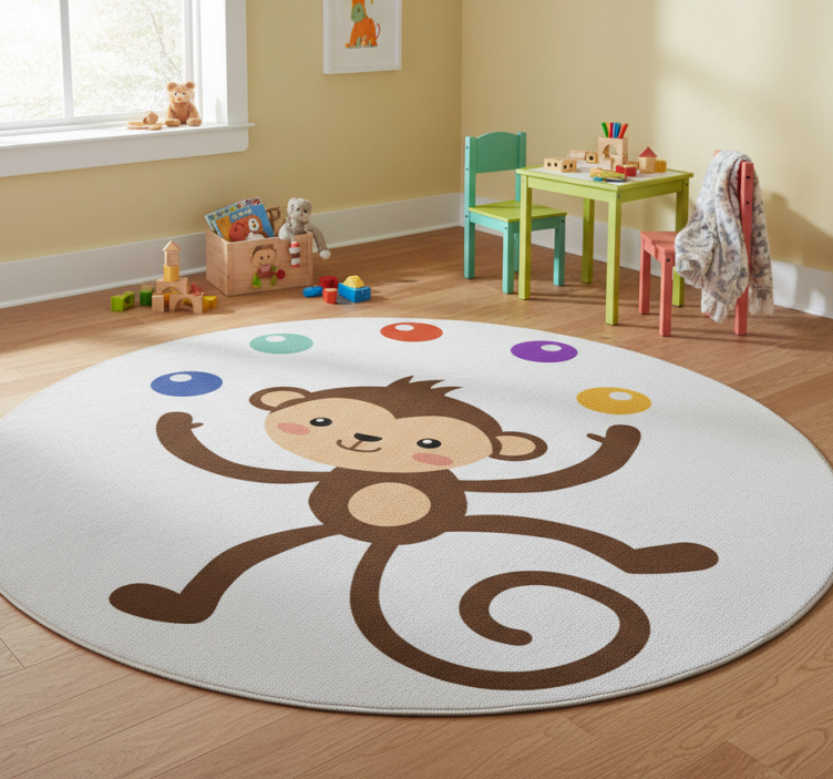 Kids vinyl rug juggling monkey design - TenStickers