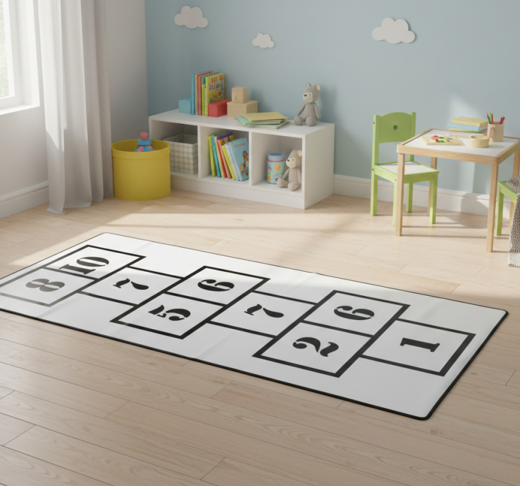 Kids vinyl rug black and white hopscotch design - TenStickers
