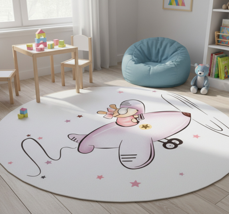 Kids vinyl rug little mouse on an airplane - TenStickers