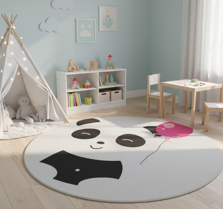 Kids vinyl rug panda bear with pink balloon - TenStickers