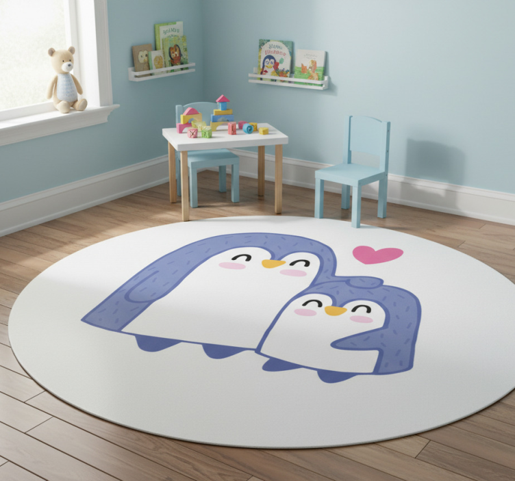 Kids vinyl rug mum and baby penguin design - TenStickers