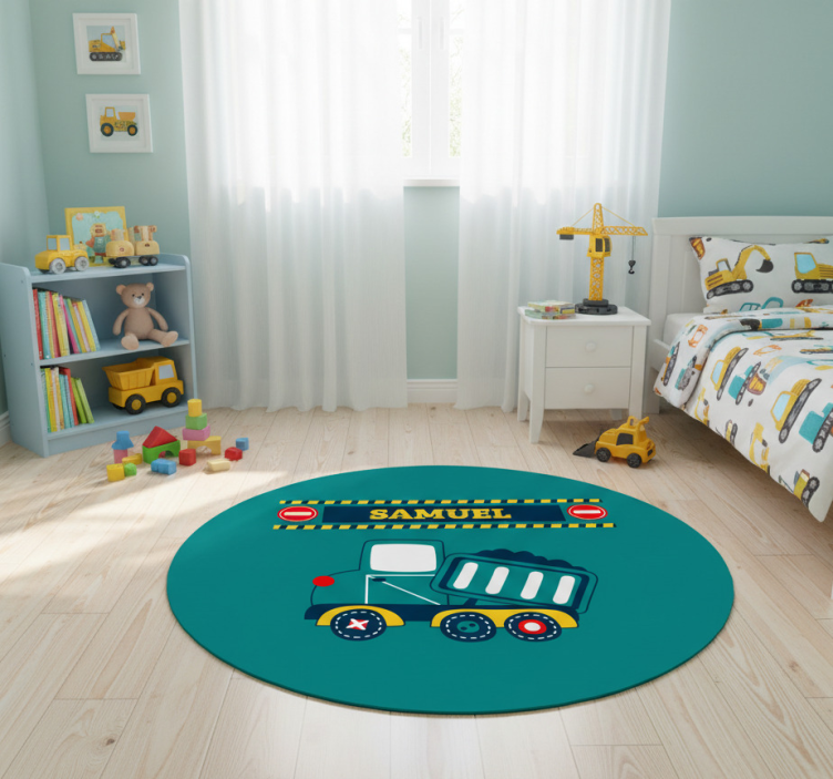 Kids vinyl rug personalised construction truck - TenStickers