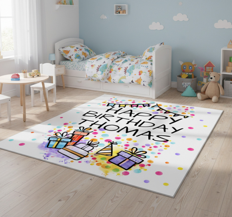 Kids vinyl rug personalised happy birthday - TenStickers