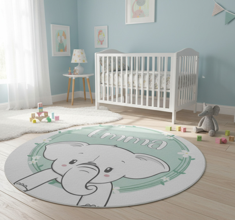 Kids vinyl rug personalized elephant - TenStickers