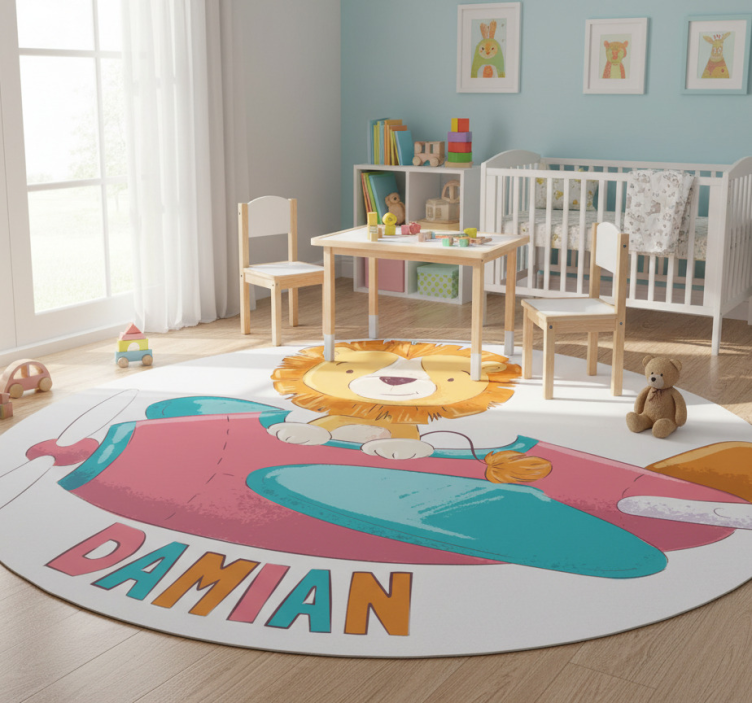 Kids vinyl rug personalized lion - TenStickers
