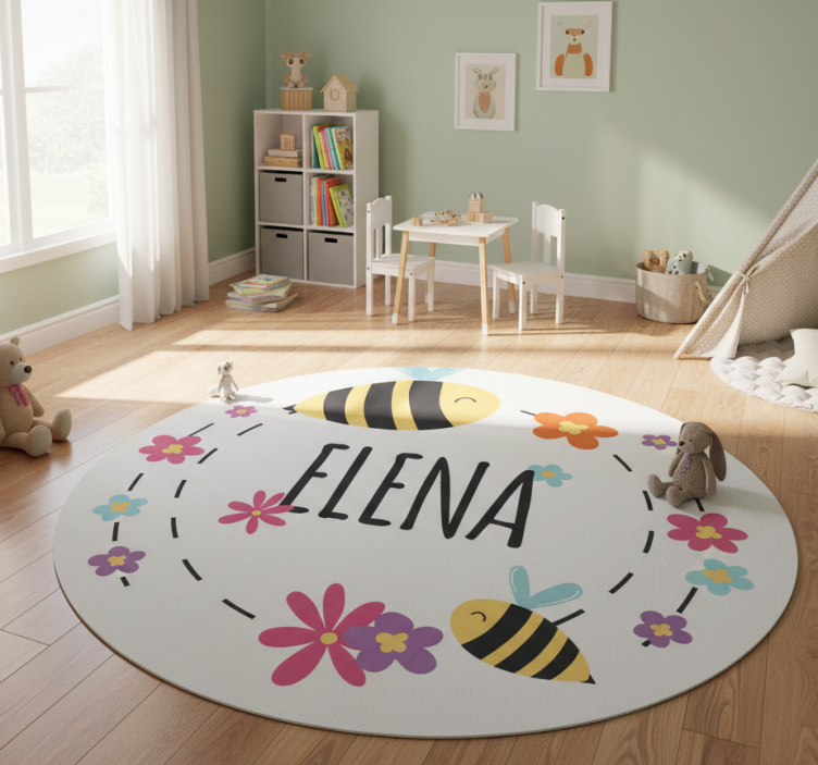 Kids vinyl rug personalized name spring sticker - TenStickers