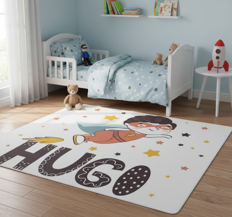 Kids vinyl rug personalized superhero name - TenStickers