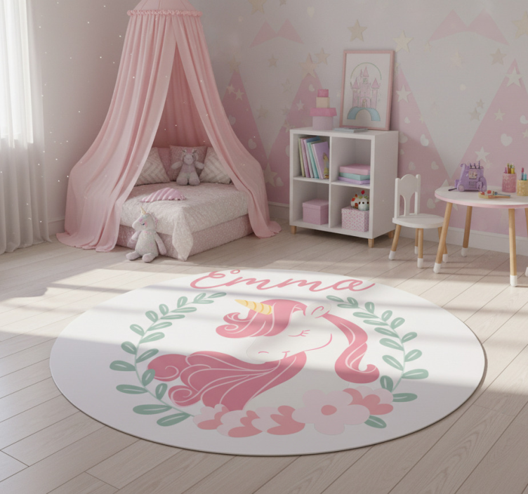 Kids vinyl rug personalized unicorn princess - TenStickers